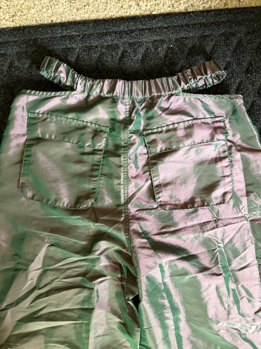 AFRM Iridescent Green-Pink lightweight Wide Leg Pants Size S Side/Back pockets - Picture 8 of 9